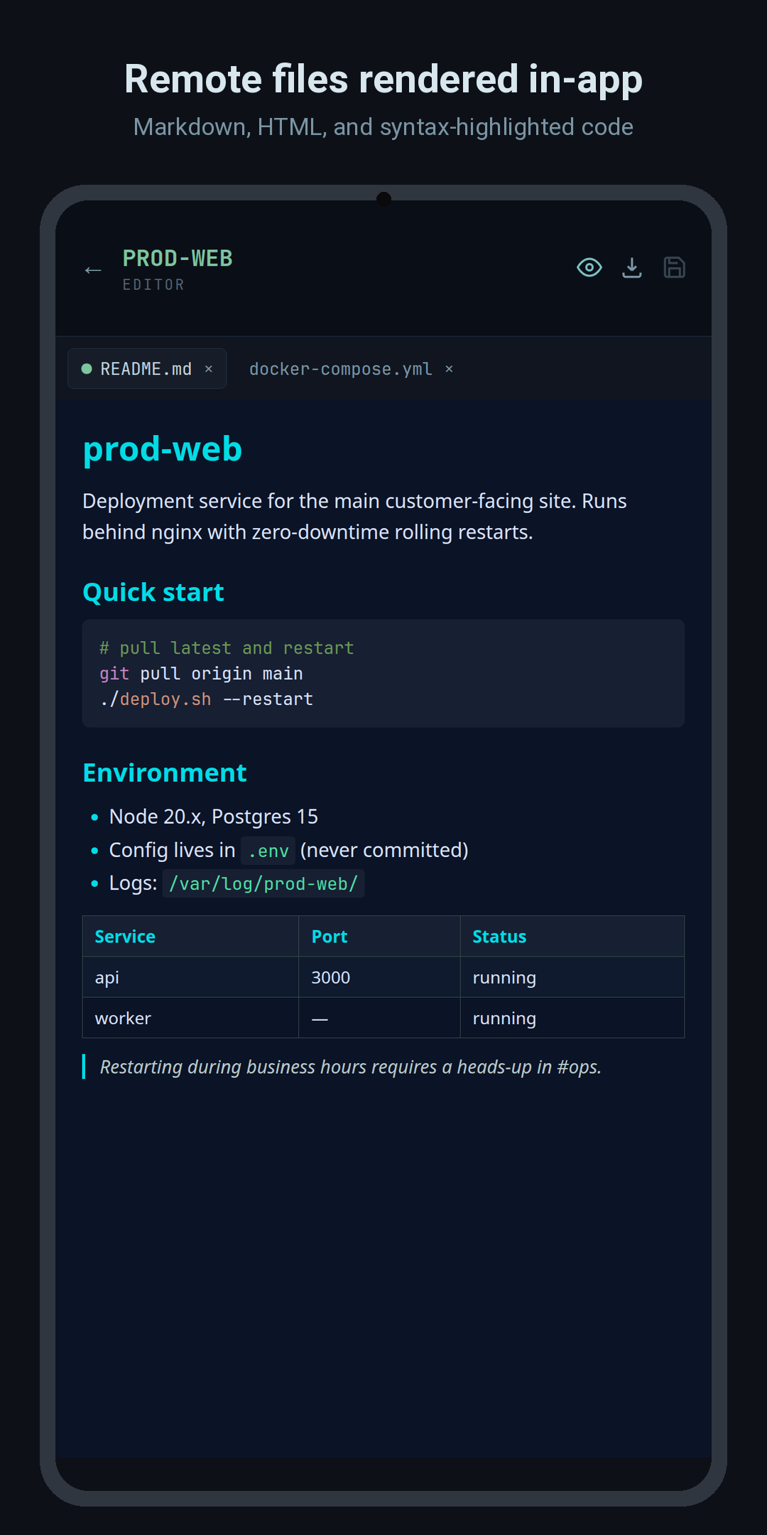 Markdown preview in the editor